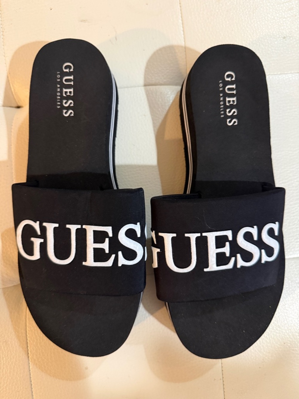 Guess Black and White Logo Slide Sandals